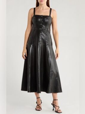 cinq a sept Veena Faux Leather Fit & Flare Midi Dress